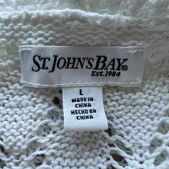 St Johns Bay Cropped Open Knit Cardigan Womens Large White Short Sleeve - Picture 2 of 10